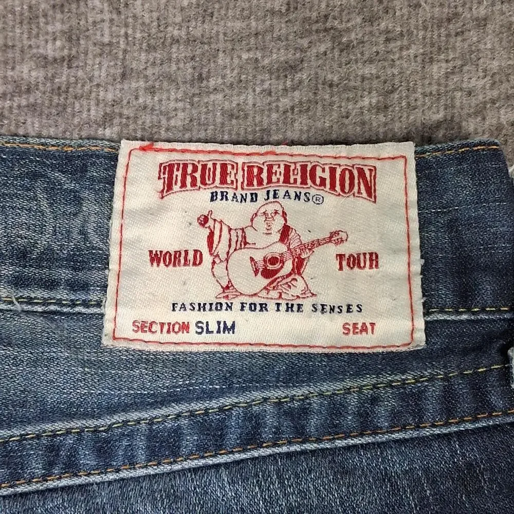 True Religion Section Slim Jeans Mens 34x33 Blue Slim Straight Flap Pockets